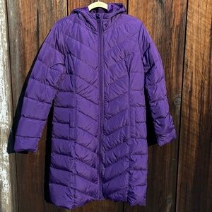 Lands End Long Down Puffer Coat 600 80/20 in Deep Purple with Hood Size S 6-8